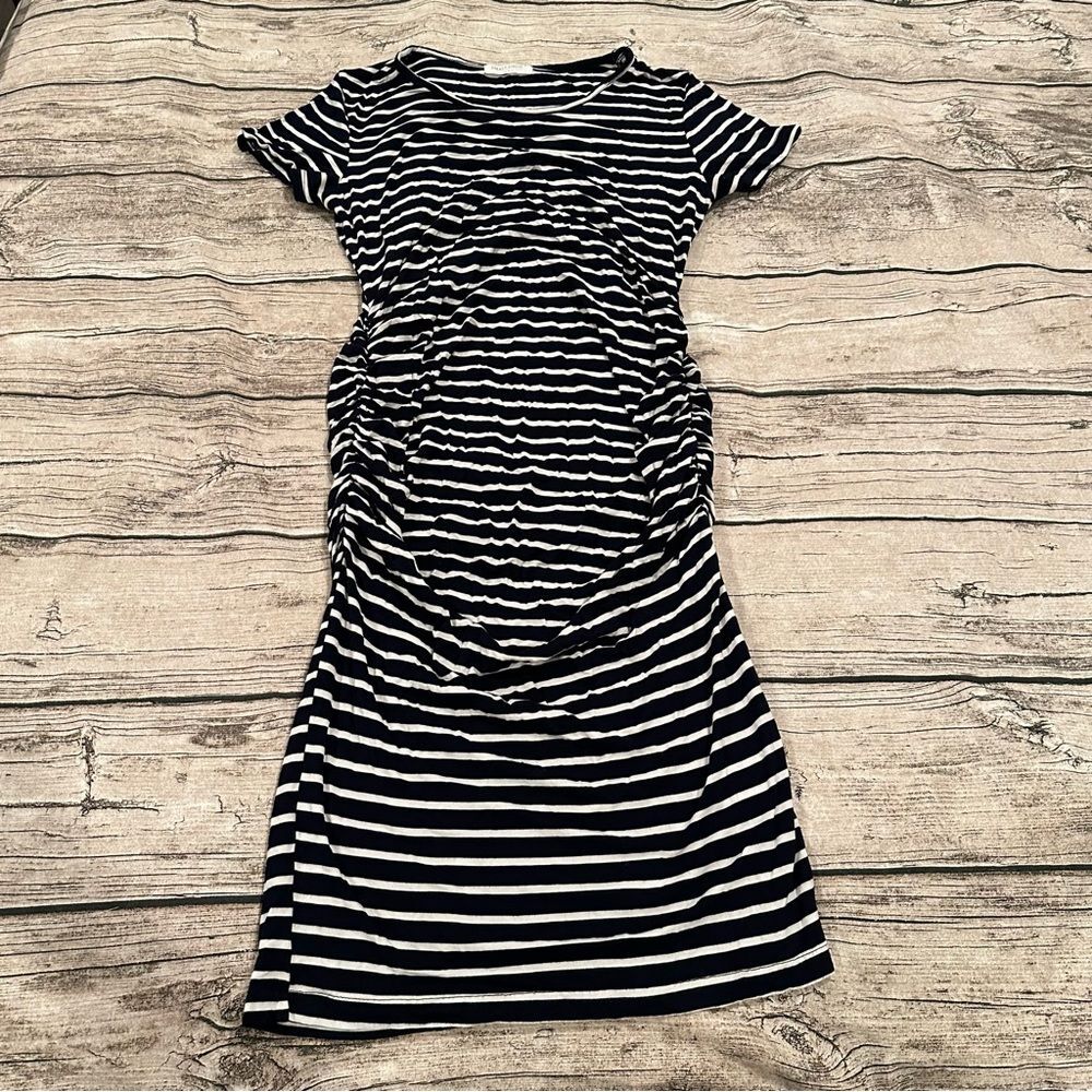 Smallshow Maternity Bodycon Striped Dress in Black and White Size Small